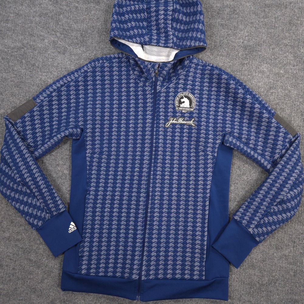 Adidas Running Boston Marathon 2017 Hoodie‎ Womens M Blue Houndstooth Full Zip